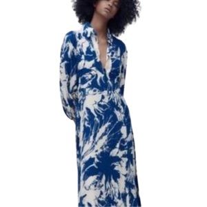 Zara Printed Midi Shirt Dress